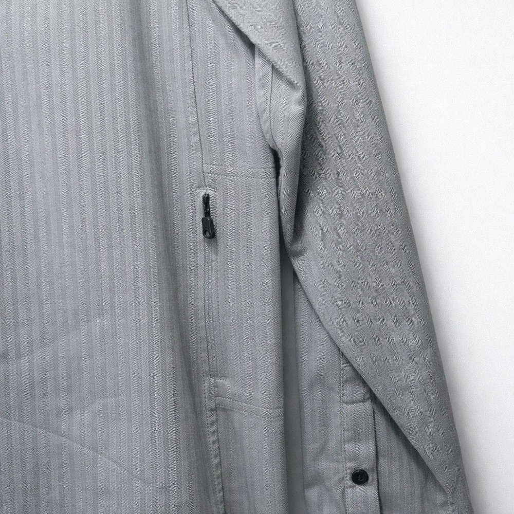 QOR Mens M Merino Wool Organic Cotton Snap Button Oxford Gray Stripped Zipper - Picture 5 of 10